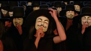 'Behind this mask there is more than just flesh. Beneath this mask there is an idea... and ideas are bulletproof.' / “Por trás dessa máscara, há mais do que apenas carne. Por baixo desta máscara, há uma ideia ... e as ideias são à prova de balas."