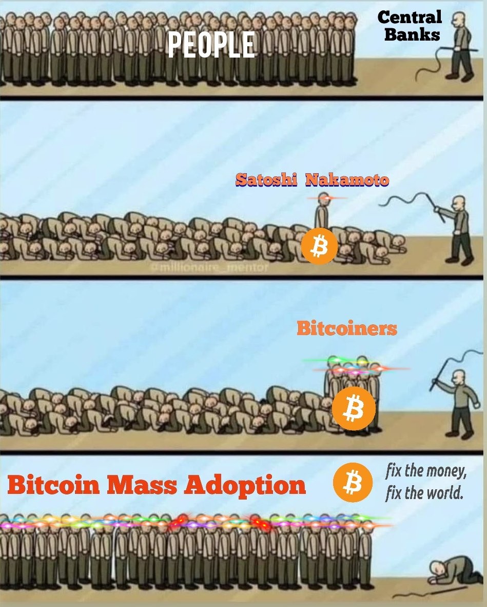 Meme que ilustra bem a questão de “fix the money, fix the individual, fix the world”.